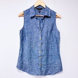 ELLEN TRACY Blue and white striped sleeveless linen shirt